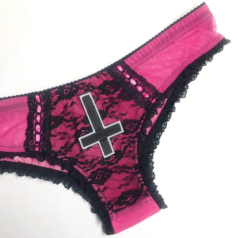 Black Inverted Cross Panty with Lace Accents Pick Your Size image 1