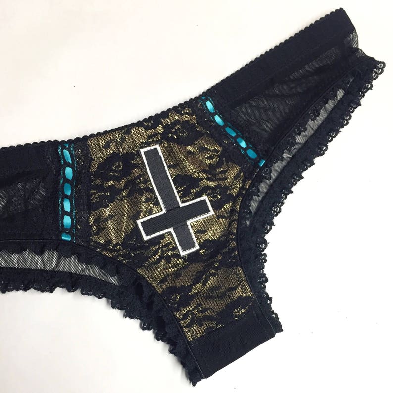 Black Inverted Cross Panty with Lace Accents Pick Your Size image 2