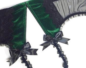 Velvet Holiday Garter Belt with Embroidered Lace Accents - Pick Your Size / Pick Your Color