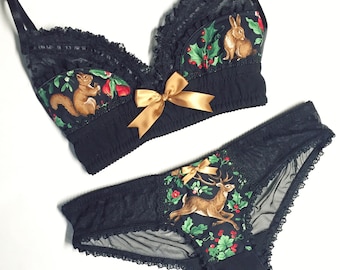 Black Heart & Vintage Holiday Woodland Panty - Pick Your Size