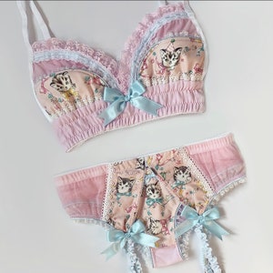 Pastel Pink Valentine Kitten Garter Belt Pick Your Size zdjęcie 3