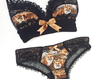 Black Heart Fox Panty with Metallic Rose Gold Accents - Pick Your Size