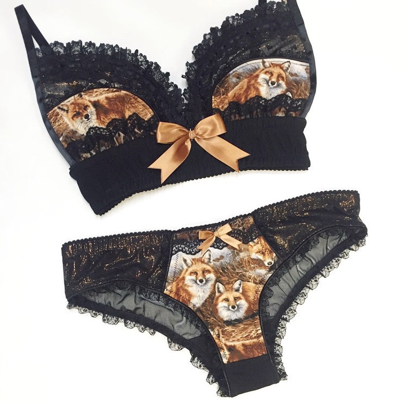 Black Heart Fox Panty with Metallic Rose Gold Accents Pick Your Size image 1