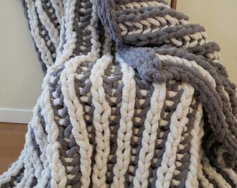 Chunky blanket, squishy blanket, throw blanket, couch blanket, hand knit blanket, chunky ribbed throw blanket