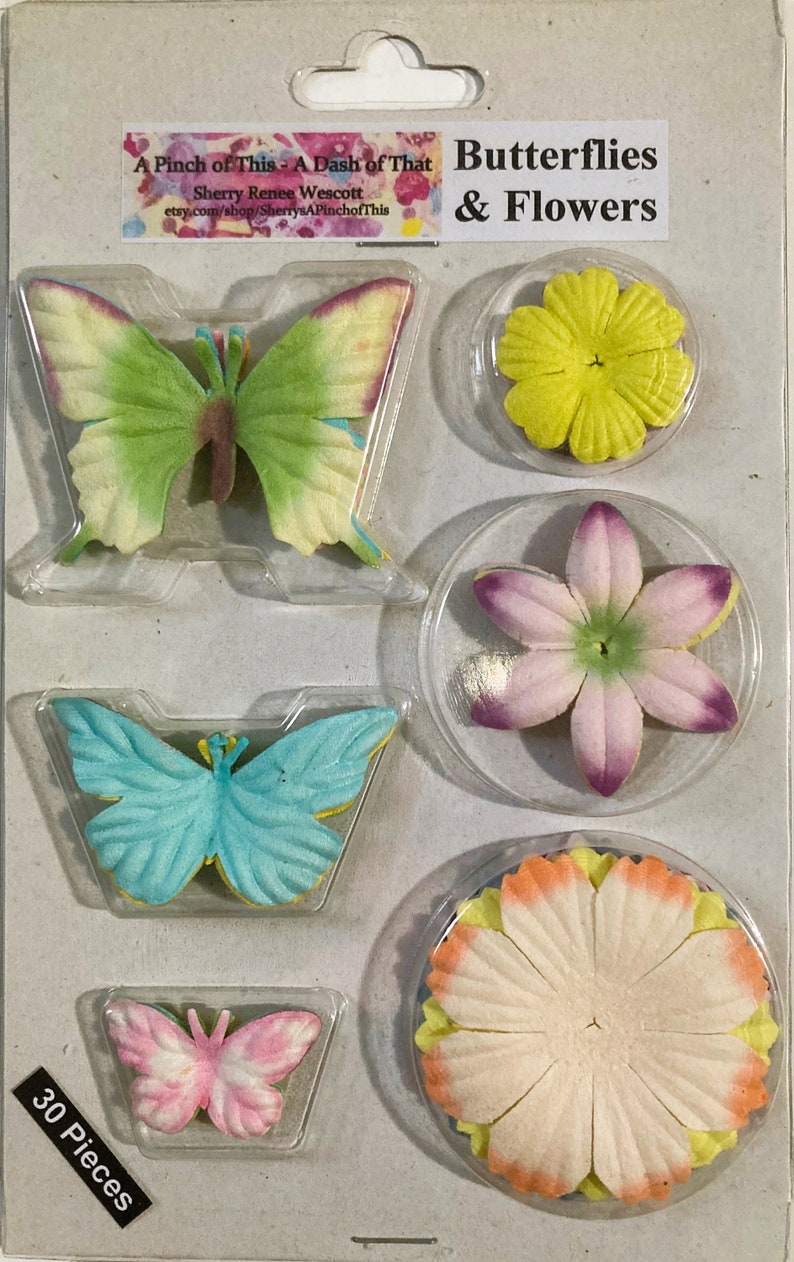 Package of Mulberry Paper Butterflies and Flowers image 1