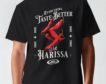 Everything Tastes Better With Harissa T-Shirt - Tunisian Food Culture Tee - Vintage Chili Pepper Graphic Shirt - Unisex Basic Softstyle