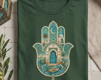 Vintage Khamsa Hand T-Shirt - Tunisian Symbols Graphic Tee - Traditional North African Motif Shirt