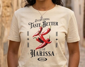 Everything Tastes Better With Harissa T-Shirt - Tunisian Food Culture Tee - Vintage Chili Pepper Graphic Shirt - North African Foodie Gift