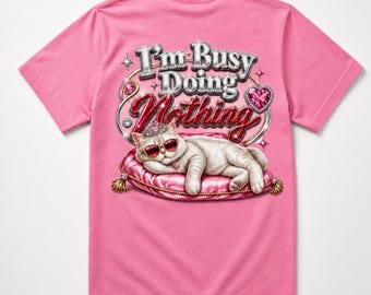 Youth Short Sleeve T-Shirt - I'm Busy Doing Nothing Cat Shirt, Funny Lazy Cat T-Shirt, Cute Pink Kitty Graphic Tee, Cat Lover Gift