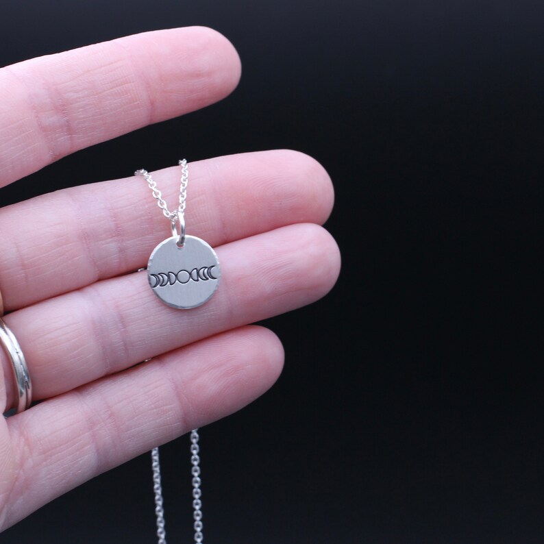Tiny Moon Phases Necklace in Sterling Silver