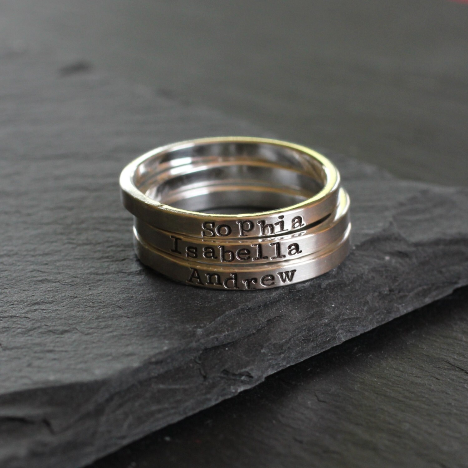 Tiny Sterling Silver Stacking Name Ring; Personalized Mother's Ri…
