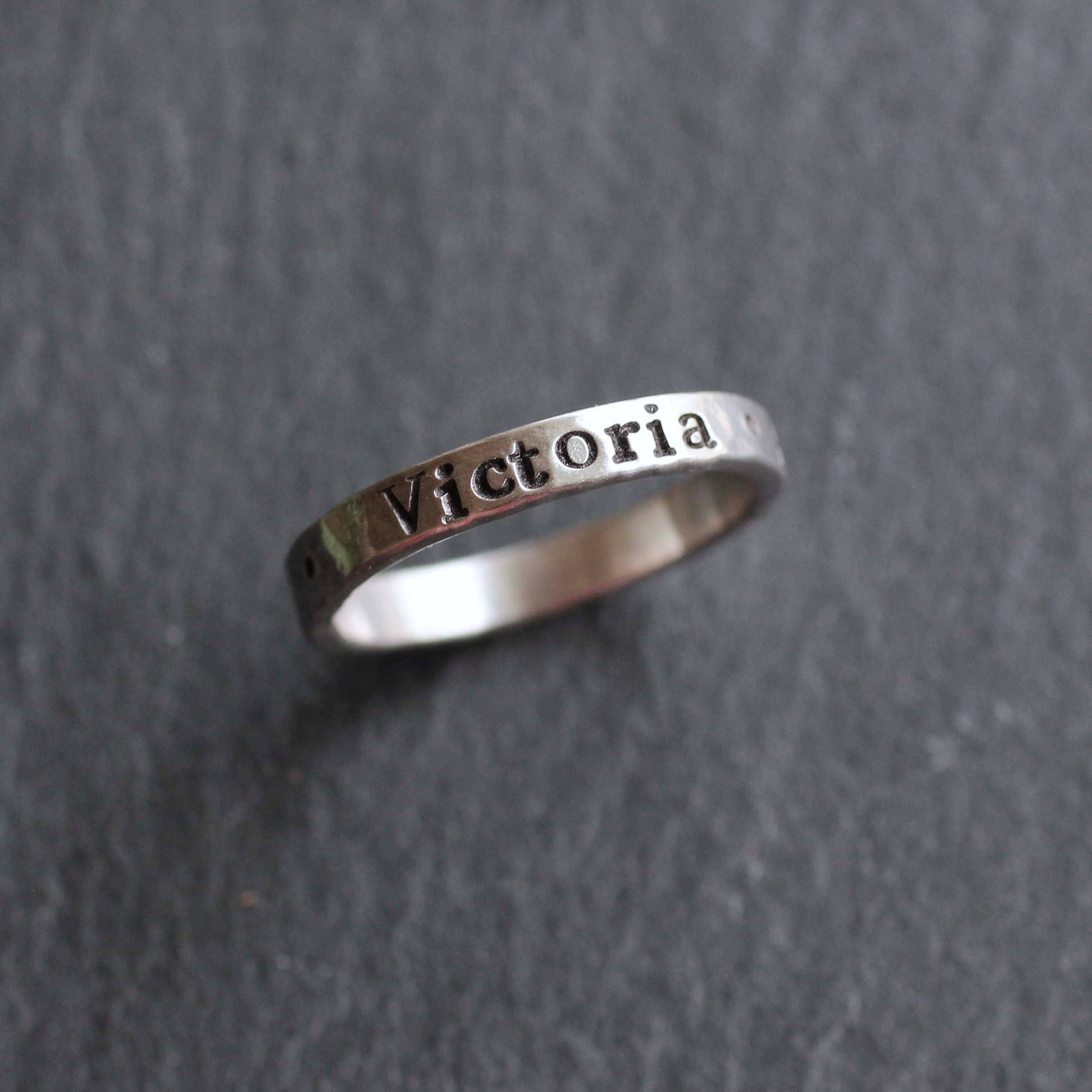Hand Stamped Sterling Silver Ring; Stacking Name Ring; 3mm width
