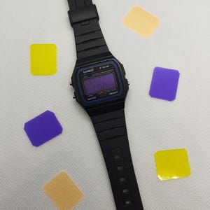 Casio F91W Color Filter Mod Kit: Purple, Orange, Yellow LCD