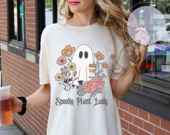 Gruselige Plant Lady Ghost T-Shirt, Halloween Komfort Farben T-Shirt