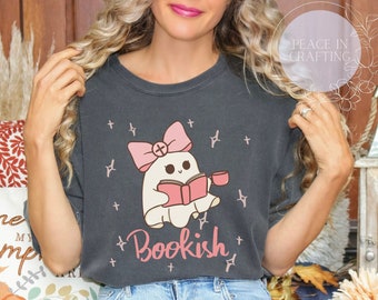 Bookish Ghost Halloween T-Shirt, Retro Art Tee