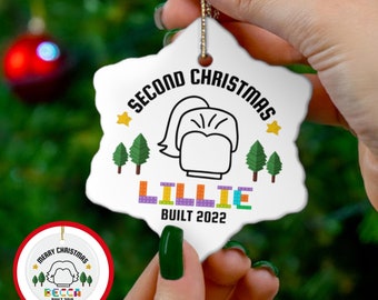 Adorno navideño personalizado con bloques de construcción, recuerdo con nombre personalizado