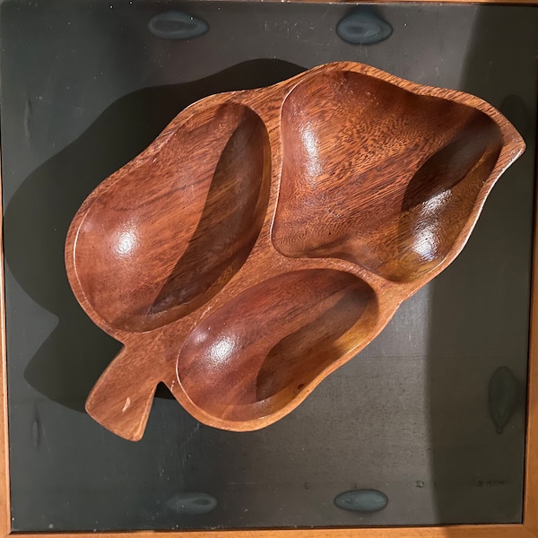 MCM serving bowl -Dolphin genuine monkey-pod wood bowl  with 3 sections.