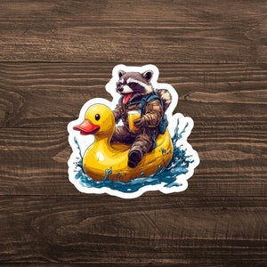 Raccoon Rubber Duck Sticker, Vinyl Stickers, Fun Decal, Laptop Stickers, Water bottle Stickers, Animal Stickers, Cute Stickers, Duck