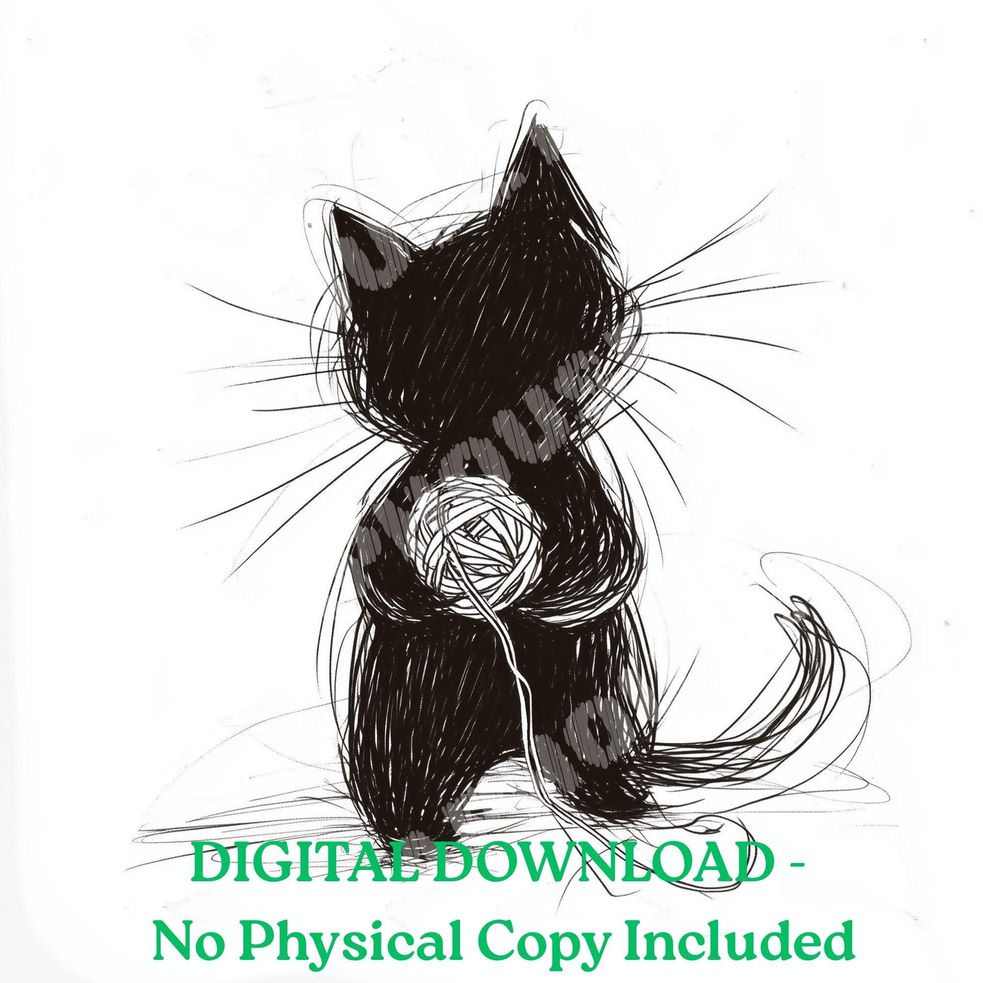 Minimalist Cat Line Art Print Set of 3: Black Sketch, Modern Home ...