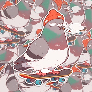 Skateboard Pigeon Vinyl Sticker: Funny Laptop Decal