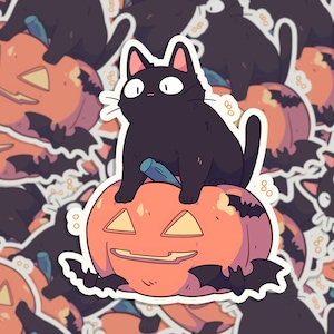 Spoopy Jack-o-lantern Cat Sticker, Cat Sticker, Jack-o-lantern Sticker