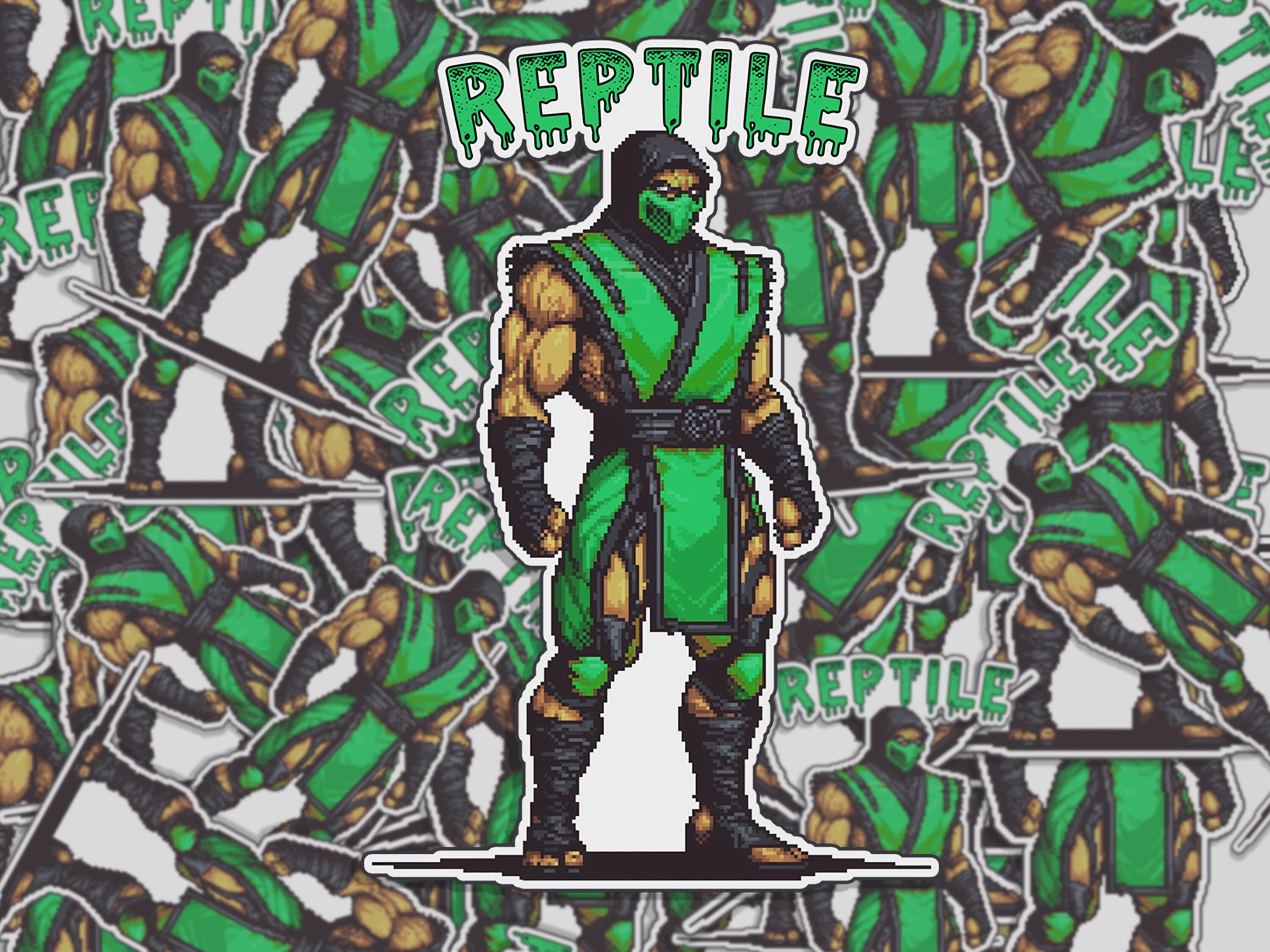 Reptile Ninja Pixel Art Sticker: Retro Gaming Vinyl Decal