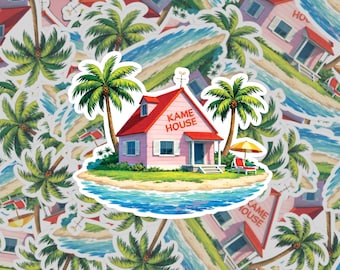 Pink Anime Beach House Sticker: Iconic Cartoon Vinyl Decal, Matte Finish
