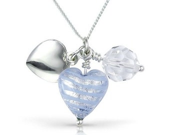 Blue Cascade Heart Charm Necklace