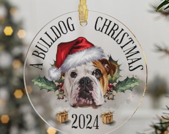 Ornamento natalizio Bulldog inglese, Natale 2024 a tema Bulldog, decorazioni personalizzate per l'albero, ornamento per cani, decorazioni natalizie Bulldog inglese