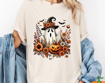 Comfort Colors Ghost Halloween Retro T-shirt, Fall Ghost Shirt, Pumpkin Season Shirt, Spooky Season Shirt, Cute Ghost Shirt, Halloween Gift