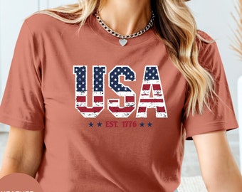 Retro USA Est 1776-tröja, amerikansk 4 juli-t-shirt, amerikansk flagga-tröja, stjärnor och ränder-tröja, amerikansk skjorta, vintage patriotisk skjorta