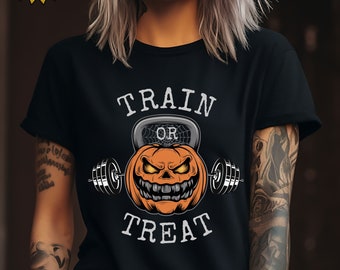 Halloween-Fitnessstudio-Shirt, Komfortfarben, Zug oder Saures, Kürbis-Fitnessstudio-Shirt, Retro-Halloween-Trainingsshirt, Herbstgeschenk für Training, Gym Pump Cover