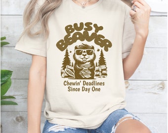 Busy Beaver Camisas divertidas castor camiseta para mujeres hombres niños camisa ocupada castor camisas vintage castor tema camiseta gráfica, camiseta gráfica de moda