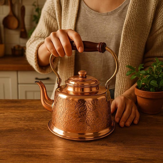 Handcrafted Copper Tea Kettle: Vintage Inspired Elegant Serving