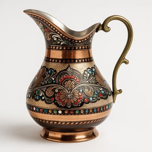 Jarra de cobre Erzincan hecha a mano – Jarra de agua turca repujada – Jarra decorativa vintage – Regalo de cobre de estilo otomano
