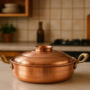 Handmade Copper Casserole Pot with Brass Handles: Turkish Cookware