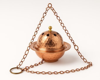 Hanging Copper Incense Burner – Hand-Hammered Turkish Holder – Traditional Aromatherapy Decor & Gift - Set of Spiritual Wellness