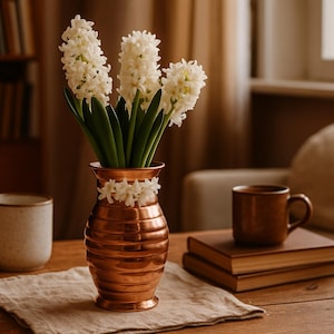 Hand‑Polished Copper Hourglass Vase – 20.6 cm x Ø12.3 cm • Handmade Turkish Home Decor