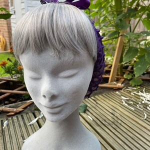 Purple 1940s style retro ribbon snood hairnet image 6