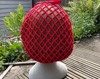 Red & Metallic Blue Sparkle Hair Snood – Crocheted 1940s Style