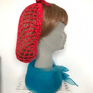 Red sparkles snood/hairnet crocheted to an original 1940s pattern 3 sizes available image 3