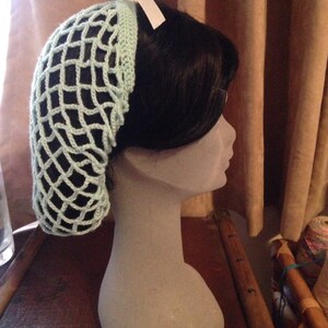 Palest green 1940s style snood/hairnet. 3 Sizes available image 6