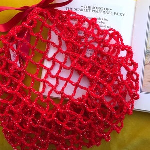 Red sparkles snood/hairnet crocheted to an original 1940s pattern 3 sizes available image 6