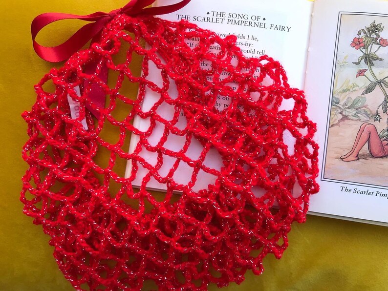 Red sparkles snood/hairnet crocheted to an original 1940s pattern 3 sizes available image 6
