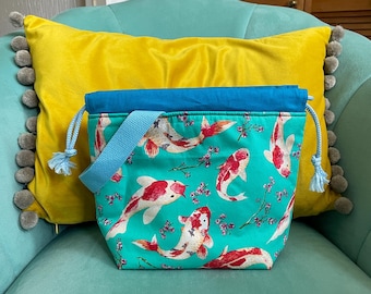 Small/sock Drawstring project bag for knitting, crochet or embroidery