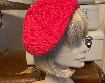 Vintage Carson Pirie Scott Beret Hat One Size Red Lambswool Angora Rabbit Knit Vintage Carson Pirie Scott Beret Hat One Size Red Lambswool  main image 2