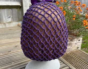 Purple mermaid sparkle snood/hairnet crocheted to an original 1940s pattern - 3 sizes available