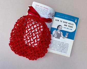 Red mermaid sparkly snood/hairnet crocheted to an original 1940s pattern - 3 sizes available