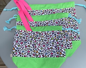Drawstring project bag for knitting, crochet or embroidery - 80's Animal