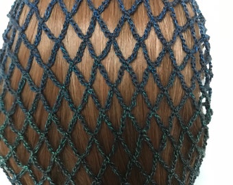 Seascape 1940s style retro elastic edged snood hairnet with ribbon decoration